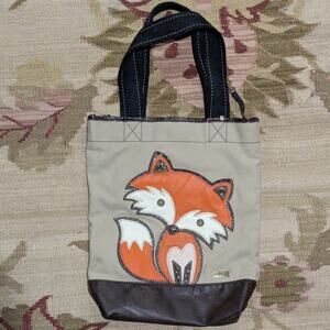 Chala Fox Canvas Tote Bag Orange Brown Applique Lined Faux Leather Medium